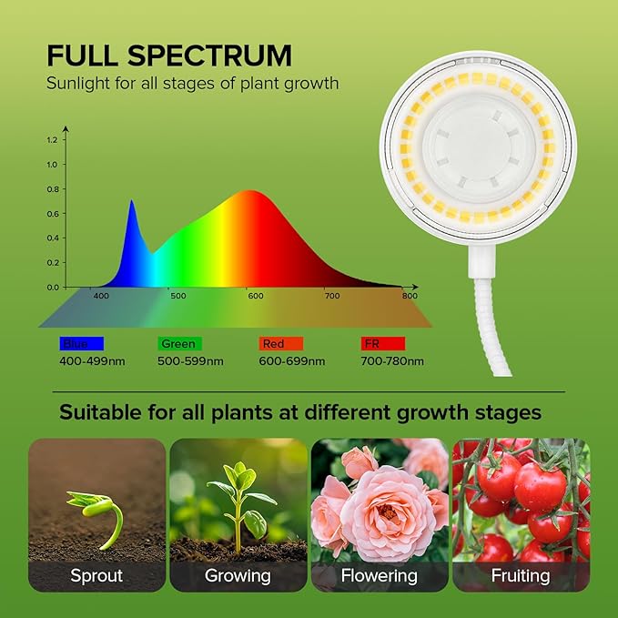 Desktop Indoor Plant Grow Light, 12W Full Spectrum,Plant lamp with 4 Dimmable & 3 Timer Modes, 360° Gooseneck Plant Lights for Office Desk Small Grow Lights for Indoor Plants(White)