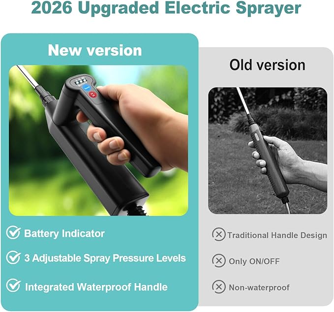 1.35 Gallon Battery Powered Sprayer, Electric Garden Sprayer with 3 Adjustable Pressures, Battery Indicator, Telescopic Wand, 4 Nozzles, Rechargeable Automatic Pump Sprayer for Lawn, Weed, Yard Care