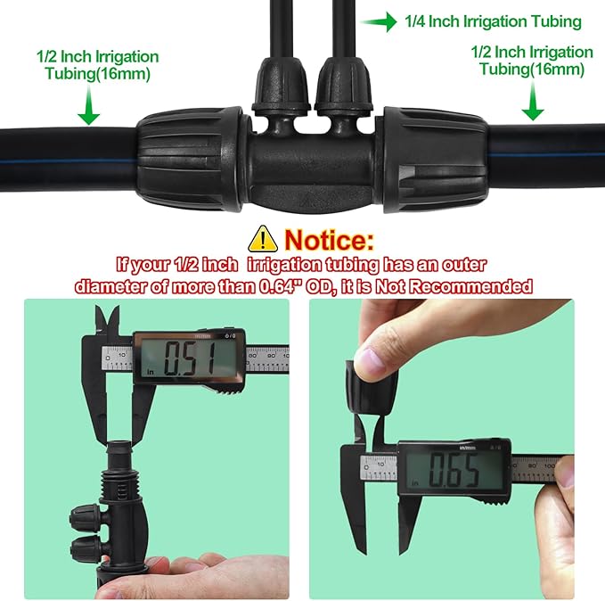 1/2 Inch To 1/4 Drip Irrigation Fittings - 8 Pack Drip Line Irrigation 1/2'' to 1/4'' Barbed Tee Adapter Anti-Drop Lock Nut Barbed Reducer 4 Way Connectors for Drip Irrigation System