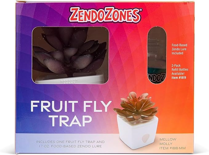ZendoZones Succulent Fruit Fly Trap – Mellow Molly Design with White Base – Eco-Friendly Indoor Fruit Fly Control – Easy-to-Use Decorative Trap