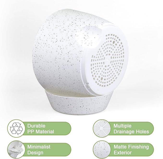 WSMKSZ 12/10/9 inch Large Self Watering Pots, Plant Pots with Mesh Drainage Holes for Indoor Outdoor Garden Plants, Flower Pots with Deep Reservoir, Set of 3 Plastic Planters, Specked White