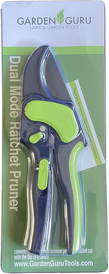 Garden Guru 2 in 1 Ratchet Pruning Shears Clippers – 4X Cutting Power – Ratcheting Garden Anvil Pruners Scissors - Ergonomic Grip - Makes Tough Cuts Easy - Great for Seniors & Arthritic Hands (2 Pack)