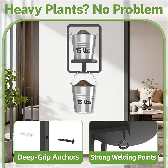 iDavosic.ly Wall Plant Picture Frame Holder Set of 2 for Indoor, Metal Stand with Hanging Hooks, Floating Flower Display Decor, Space Saving & Easy to Assemble (Pots/Chains/Plants Not Included)