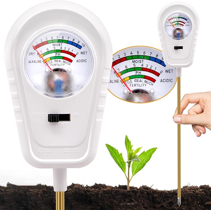 Soil Test Kit 3-in-1, Soil Moisture Meter, Soil PH Meter, Fertility Soil Tester, Soil Tester for Garden, Lawn, Farm, Outdoor & Indoor Use (Cotton Candy White)