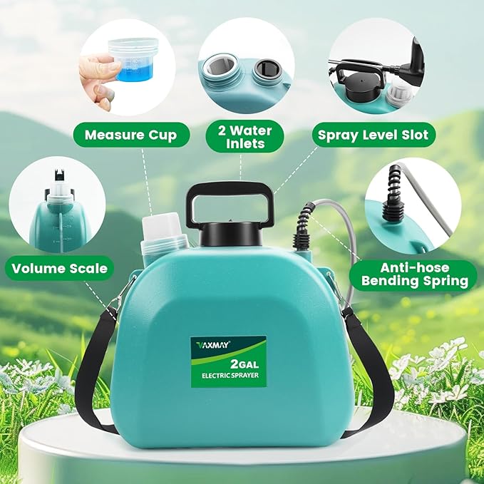 Battery Powered Sprayer 2 Gallon, 2026 Upgrade Electric Sprayer with 3 Adjustable Speed, Battery Indicator, 4 Mist Nozzles, Rechargeable Retractable Wand with Adjustable Shoulder Strap for Lawn Garden