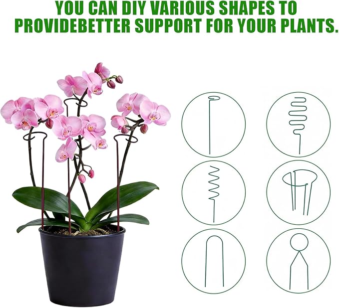 32ft Plant Support Stakes with 50 Pcs Plant Clips and 800 Ties, Plant Sticks for Indoor and Outdoor Plants, Orchid Clips and Stakes, Tall Bendable & Cuttable Single Stem Flower Stakes (Brown, 32Ft)