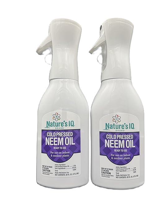 Nature's IQ Cold Pressed Neem Oil w/Spray Mist Technology. Indoor and Outdoor Plant Protection. Twin Pack