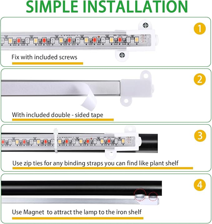 RWNTAO Four Strip Growing Lamp for Indoor Plants, Red & Blue & Yellow Full Spectrum LED Grow Light Strips with Auto ON/Off 3/9/12H Timer,10 Dimmable Levels for Green House Succulent (13 in)