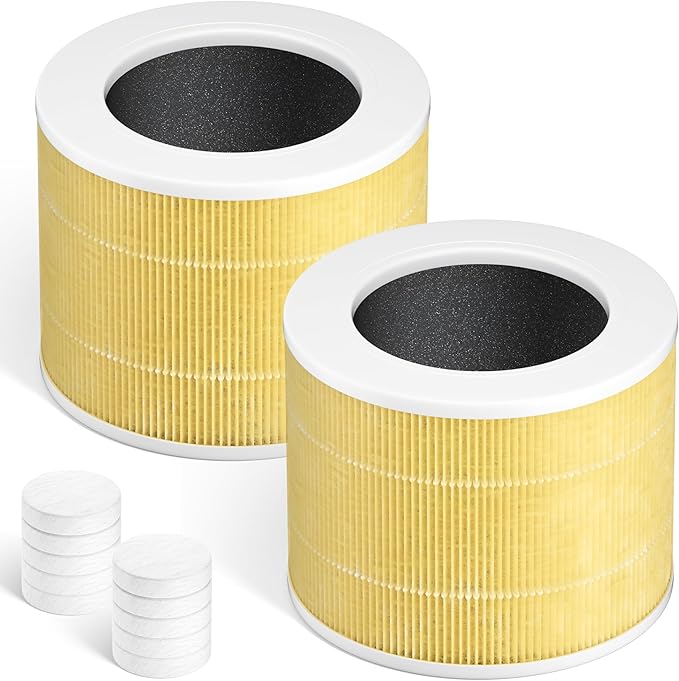 Core Mini Replacement Filter Compatible with LEVOIT Core mini-P Air Purifier, 3-in-1 Great High-Efficiency Materials With Activated Carbon,Core Mini-RF,2 Filter & 10 Fragrance Sponge，Yellow