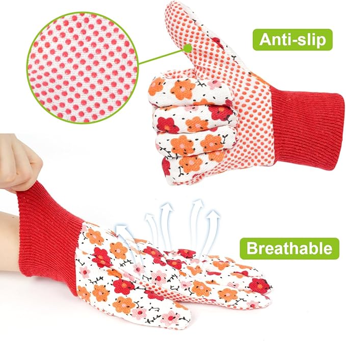 Ainiv Floral Gardening Gloves for Women/Ladies, Non-Slip Garden Work Gloves,Breathable Yard Work Glove Light Working Gloves