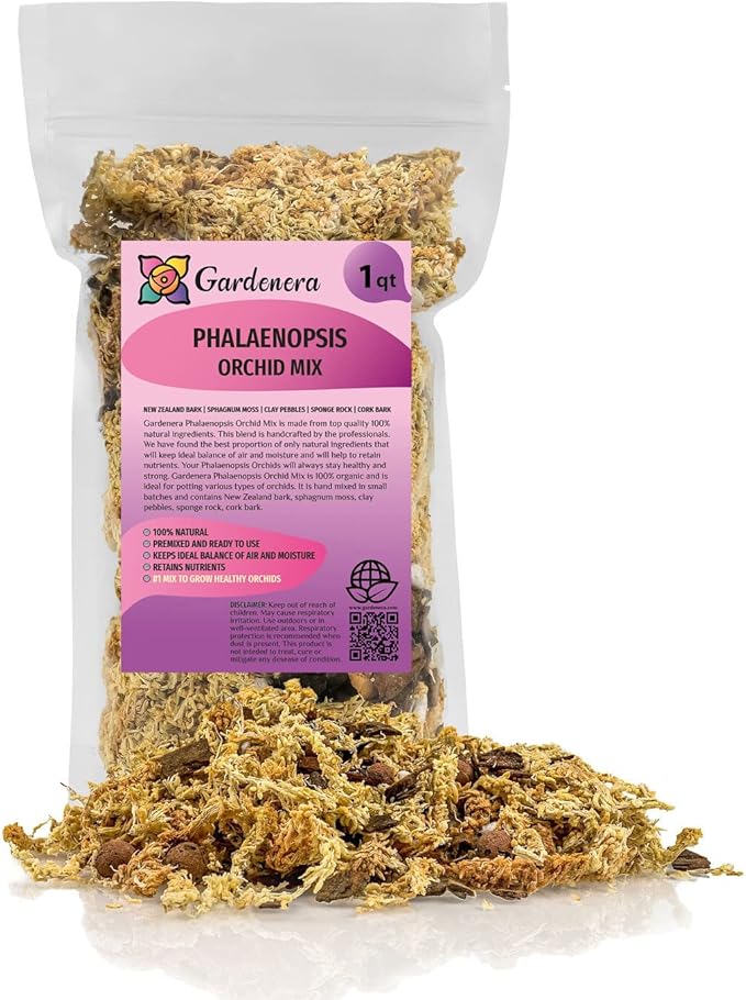 Gardenera Premium PHALAENOPSIS Imperial Orchid Potting Mix - Hand Mixed in Small Batches | Great for Phalaenopsis of All Kinds - 1 Quart Bag