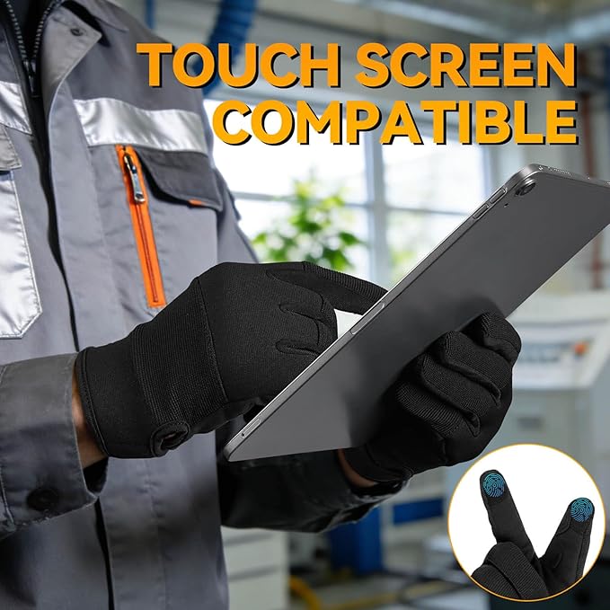 OZERO Work Gloves for Men Women: Mechanic Glove Touchscreen Firm Grip Dexterity Light Duty Gloves for Gardening Construction