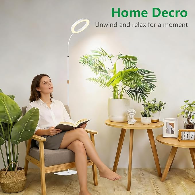 One Head Grow Light for Indoor Plants Full Spectrum - Floor Standing Plant Lamp with Auto Timer 6/12/18H, 5-Level Dimmable & Adjustable Height 16.5-68in for Large Tall Plants | White