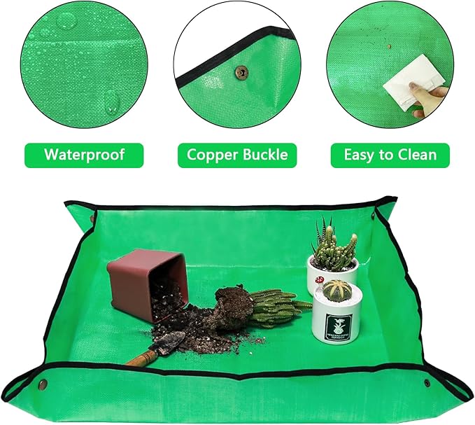 VinYankee Repotting Mat for Potting Soil Mess Control, 26.8" x 26.8" Waterproof Plant Potting Mat, Succulent Orchid Potting Tray for Plant Pots, Gardening Gifts Bonsai Tools