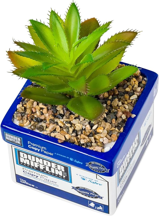 Silver Buffalo The Office Dunder Mifflin Paper Box Decorative Artificial Faux Greenery Plant in Ceramic