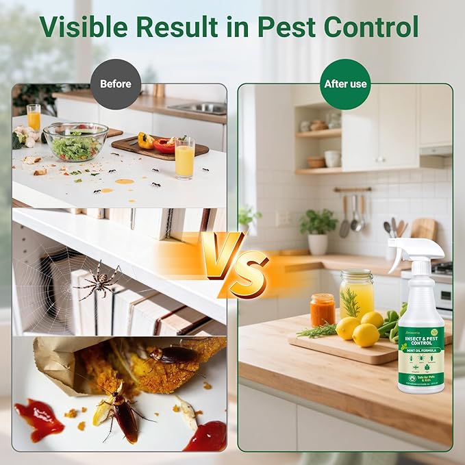 Peppermint Oil Insect Repellent Spray 16 OZ, Natural Indoor & Outdoor Bug Control for Spiders, Ants, Roaches, and More, Kids and Pets Safe, Suit for Garage Kitchen Attic Patio Basement