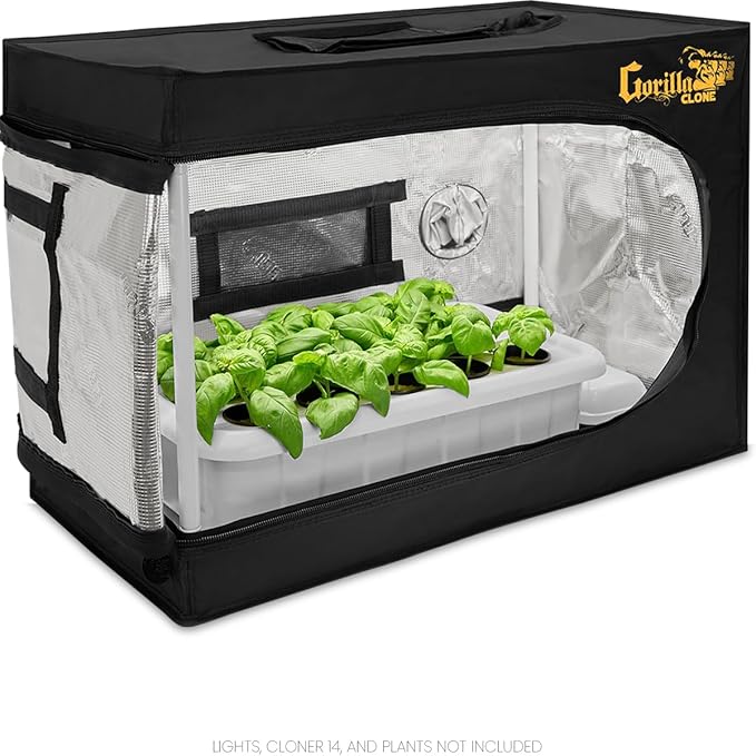 Gorilla Clone Tent 18x13x25 Inch Indoor Propagation Tent for Seedlings, Clones, and Cuttings, 210D Reflective Canvas, Micro-Mesh Filters, Fits 2 Standard Seedling Trays