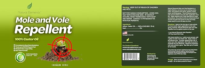 Natural Elements Mole and Vole Repellent | 100% Castor Oil | Pet Safe and Non Toxic (4 Gallons)