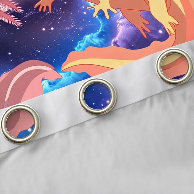 Feelyou Cute Axolotl Window Drapes Galaxy Axolotl Curtains for Kids Boys Girls Universe Outer Space Blackout Curtain Coastal Axolotl Window Treatments 42W X 84L，2 Panels