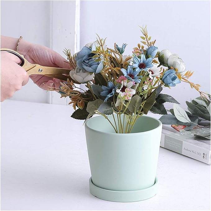 Cute Flower Plant Pot Plant Pot Ceramic Flower Planters Indoor Modern Succulents Containers with Drain Hole Saucer Decorate Home Office Outdoor Perfect Plant Container