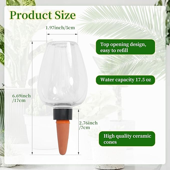 3pcs Plant Self Watering Globes, Plastic Water Bulbs Top Fill, 12.3 oz Plant Watering Devices System Slow Release Terracotta, Water Spikes Stakes for Indoor (Clear-3pack)