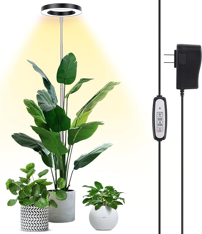 LBW Plant Grow Light, 72 LEDs Full Spectrum Grow Lights for Indoor Plants, Brightness Adjustable Plant Light with Auto 4/8/12H Timer, 10.4”-59” Height Adjustable, Ideal for Large Tall Plants, Black