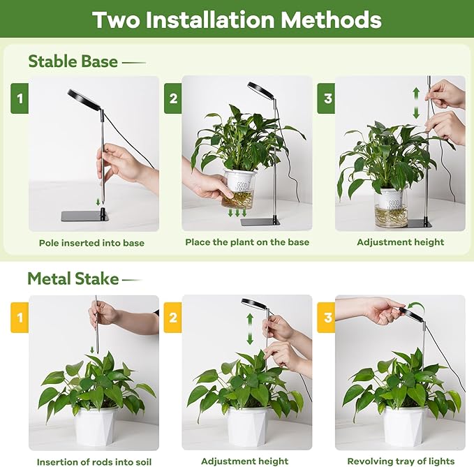 Grow Lights for Indoor Plants Full Spectrum, 48 LEDs Plant Light for Indoor Plants with 2 Mounting Options, 3 Optional Spectrums, 3/9/12Hrs, 10 Brightness, 7"-26" Height Adjustable (Black)