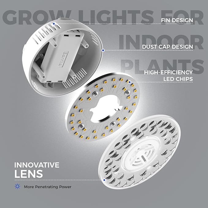 Barrina Orbgrow OG09 Puck Grow Light, 5000K 54W(6 x 9W, 810 Watt Equiv), Full Spectrum Plant Light for Indoor Plants, Magnetic & Linkable with Timer, 5 Levels Dimmable for Plant Shelf, 6 Packs