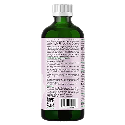 GARDENWISE 0-3-2 African Violet Fertilizer for Indoor Plants: Concentrated Plant Food – Plant Fertilizer, Bloom Booster for All Violets, Indoor Flowering Plants, Vigorous Growth and Blooming (8 OZ)