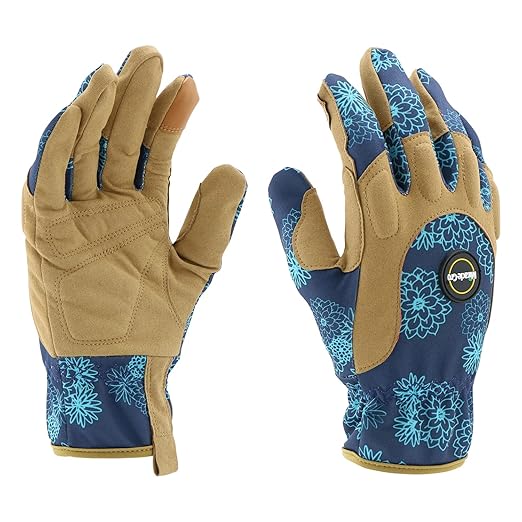 Miracle-Gro Women's High-Dexterity Gardening Work Gloves, Touchscreen Technologies, Abrasion Resistant, Comfort, Blue/Tan, Small (MG86207/WSM)