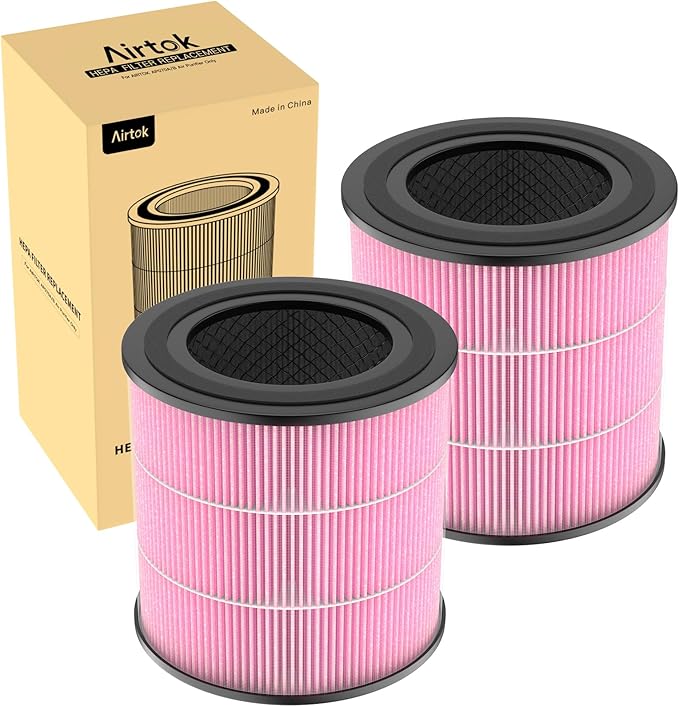 Air Purifier AP0601 Pollen/Pet Allergens Replacement Filters, 5-IN-1 with Activated Carbon, High-efficiency HEPA Filter, Pink, 2 Pack