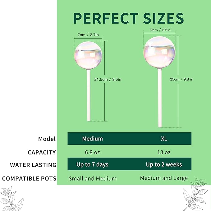 Soilagua 13 oz Up 2 Weeks Extra Large Plant Watering Globes, Iridescent Rainbow Glass Water Bulbs, Self Watering Planter Insert, Vacation Plant Watering Devices System, Automatic Plant Waterer, 2 Pack