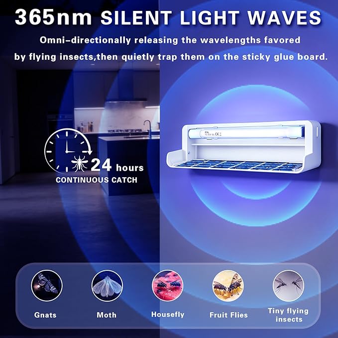 2pack Fly Catcher Indoor,Fruit Fly Traps Indoor for Home,Wall Sconce Fly UV Light Trap for Capturing Flies,Moths, Gnats with 10 Sticky Glue Boards, Bug Catcher Indoor, Light Flying Insect Trap -White