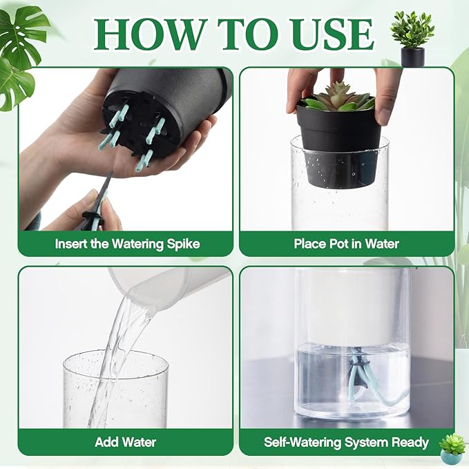 8 Pack Self Watering Spikes for Indoor Outdoor Plants, Automatic Plant Watering Stakes with 32.8ft Capillary Wick Rope, DIY Vacation Plant Waterer for Potted Plants, Seedlings, Garden Pots
