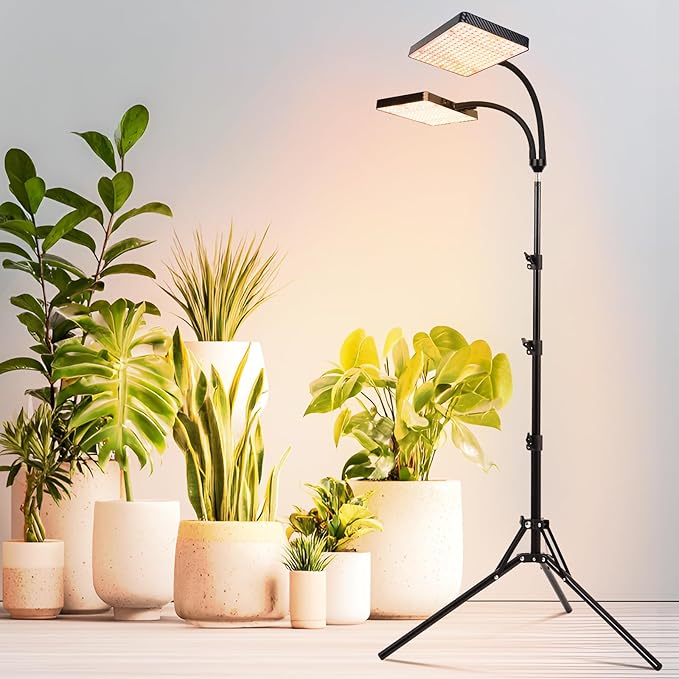 FRGROW 2026 2Head Grow Light with Stand, 50 Watt Power Draw, Big Coverage and Bright Enough for Indoor Large and Tall Plants, Bonsai Tree, 40"-64" Height Adjustable