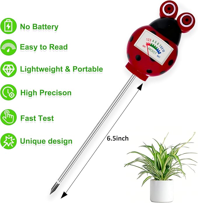 Soil Moisture Meter for Houseplants, Plant Monitor Soil Tester, Gardening Tool Kits for Plant Care, Plant Water Meter Hydrometer for Farm, Indoor & Outdoor Plants, No Battery Needed(Red)