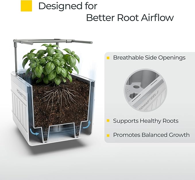 Permasteel Herb Garden Planter with Trellis Support, Self-Watering System with Water Level Indicator, Fits Multiple Herb Plants, for Basil, Flowers, Succulents, Indoor & Outdoor, White
