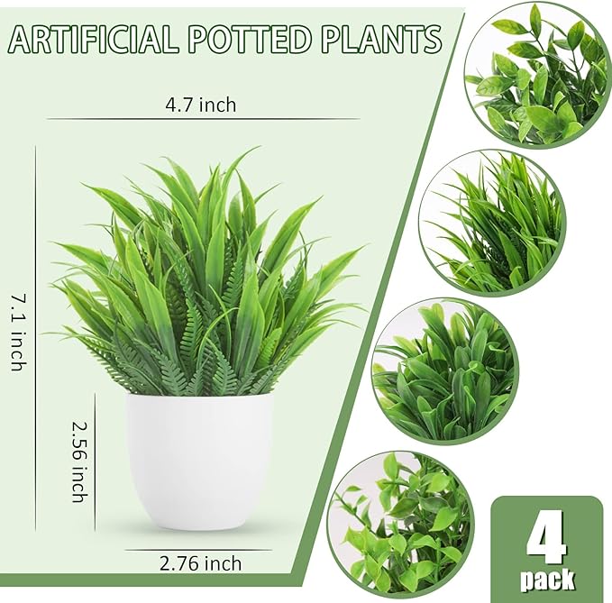Miracliy 4 Pack Mini Fake Plants Artificial Eucalyptus Faux Plants for Home Office Farmhouse Bathroom Desk Shelf Decor Indoor