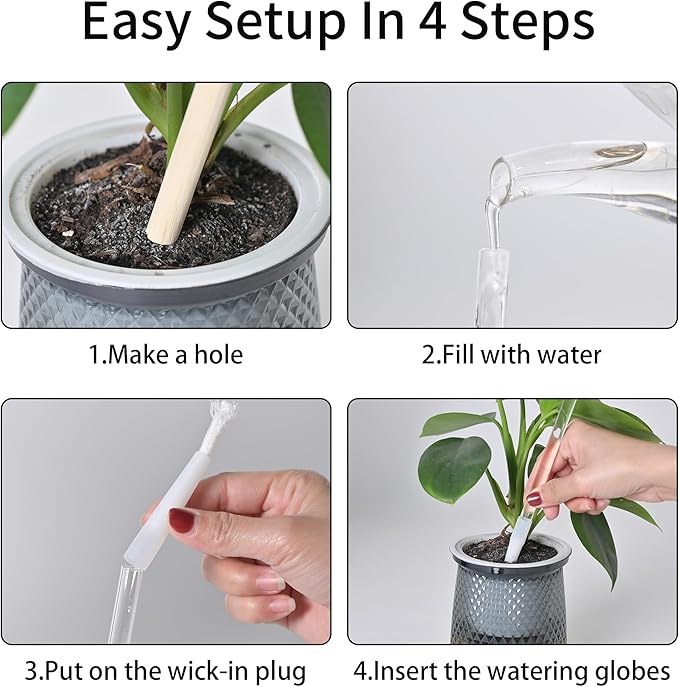 6.5oz Self Watering Globes (4 Pack),Medium Glass Plant Water Bulbs for Indoor Plants, Automatic Drip Irrigation,Light Iridescent Watering Stakes for Vacation & Daily Use (Slow-Release Hydration)