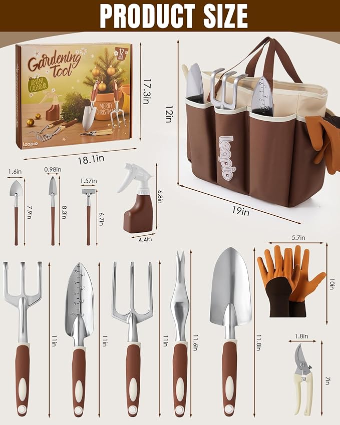 Gardening Gifts for Women Men, 12PCS Heavy Duty Garden Tools Set with Large Garden Bag and Gloves Pruning Shears, Unique Birthday Easter Gardening Gifts for Mom Dad Boyfriend Planting Lovers