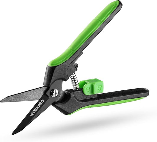 WORKPRO 6-Inch Pruning Shears, Sharp Gardening Scissors for Precise Cuts, High-Carbon Steel Plant Shears with Safety Lock, Garden Clippers for Cutting Flowers, Trimming Plants, Picking Fruits