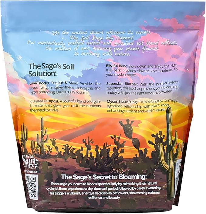 The Soil Sage 5 Dry Qt Cactus & Succulent Potting Soil Mix, USA Made - Gritty, Fast Draining, Soilless, Root Boosting, Peat-Free - Growth of Cactus, Succulents, Jade, Aloe Vera (5 Qt)