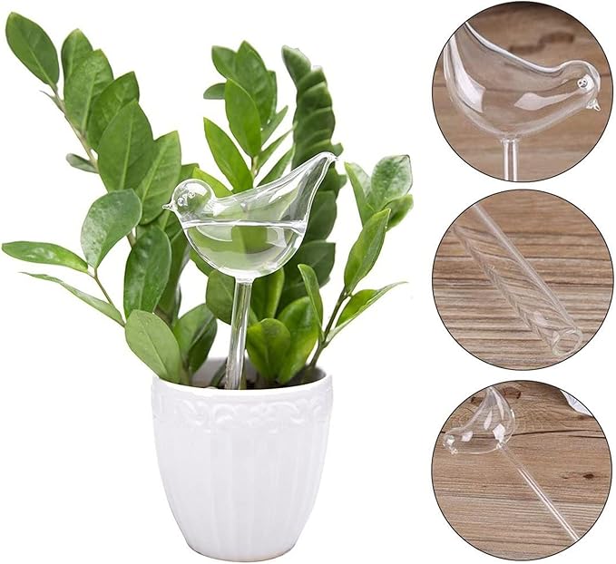 3 Pack Plant Waterer Self Watering Globes,Bird Shape Hand Blown Transparent Mini Durable Clear Glass Aqua Bulbs