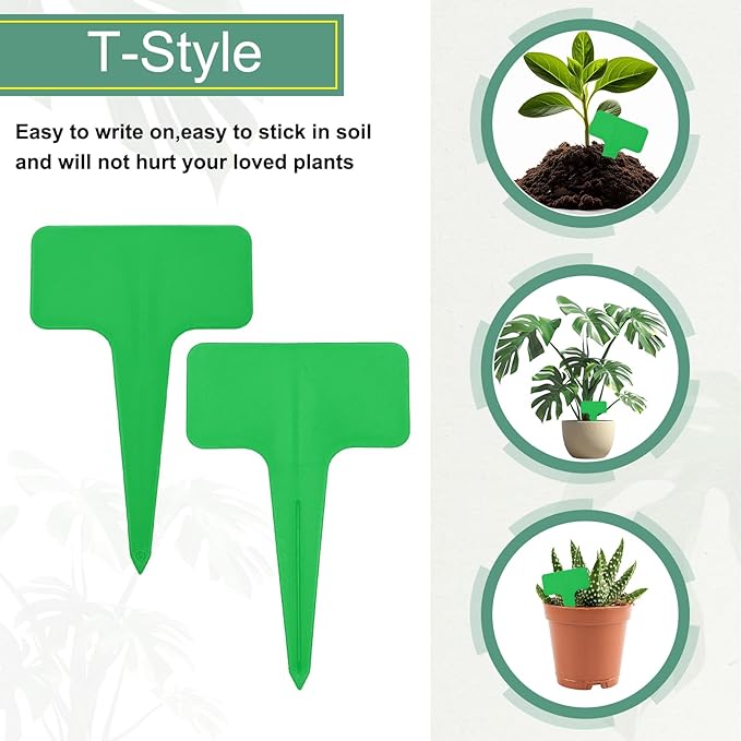 uxcell 100Pcs 4 Inch Plant Labels Large T-Style Garden Marker Plant Tags Garden Labels for Flower Beds,Pots Vegetables Green
