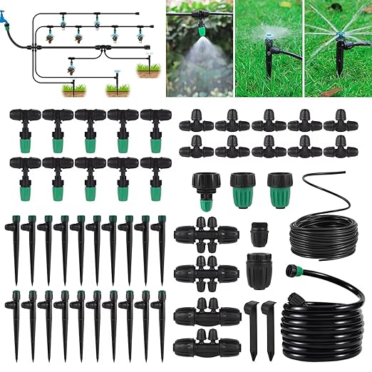 Leak-Proof Drip Irrigation Kit,Quick Connect Irrigation System, Lock Barbed Garden Watering System with 1/4 inch 1/2 inch Irrigation Tubing Hose for Garden,Raised Garden Bed, Lawn