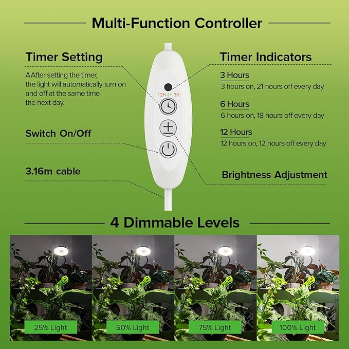 Desktop Indoor Plant Grow Light, 12W Full Spectrum,Plant lamp with 4 Dimmable & 3 Timer Modes, 360° Gooseneck Plant Lights for Office Desk Small Grow Lights for Indoor Plants(White)