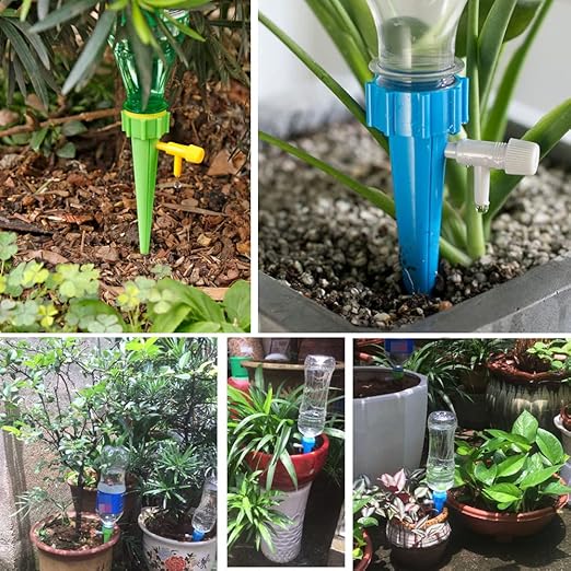 Self Plant Watering Spikes 12 Pack Auto Drippers Irrigation Devices Vacation Automatic Plants Water System with Adjustable Control Valve Switch Design for Houseplant, Gardenplant, Officeplant