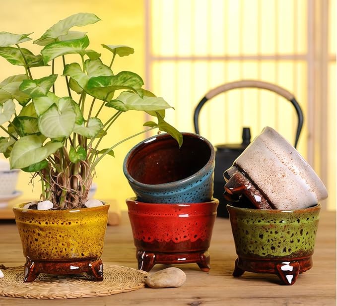 Cute Circular Ceramic Home Garden Decoration Succulent Cactus Flower Pots Container -Plant Not Included (White, 3.86 Inch)