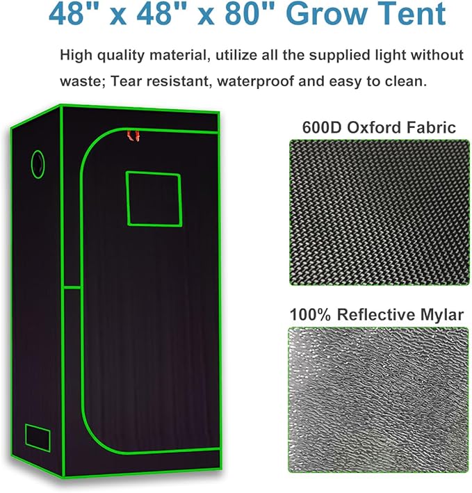 4x4 Grow Tent Kit Complete High Reflective Mylar Indoor Grow Tent 48"x48"x80"+ LED Grow Light Combo Hydroponics Indoor Plant Growing Tent System (Upgraded Grow Tent Kit with Carbon Filter)