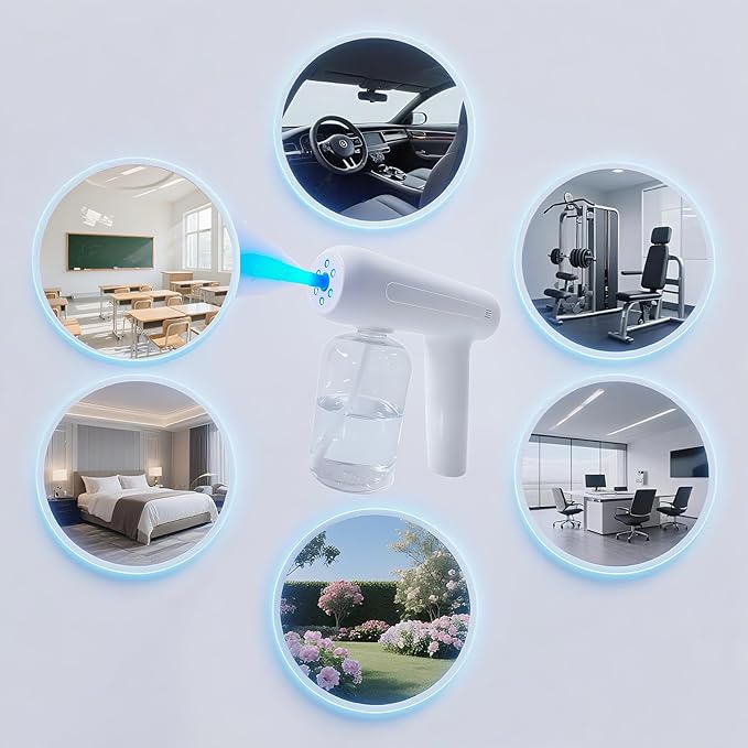 Atomizer Sprayer,Cordless Electric Fogger, Rechargeable ULV Nano Sprayer with Blue Light, 380ml Nano Spray Gun Handheld Fogger，Electrostatic Portable Spray